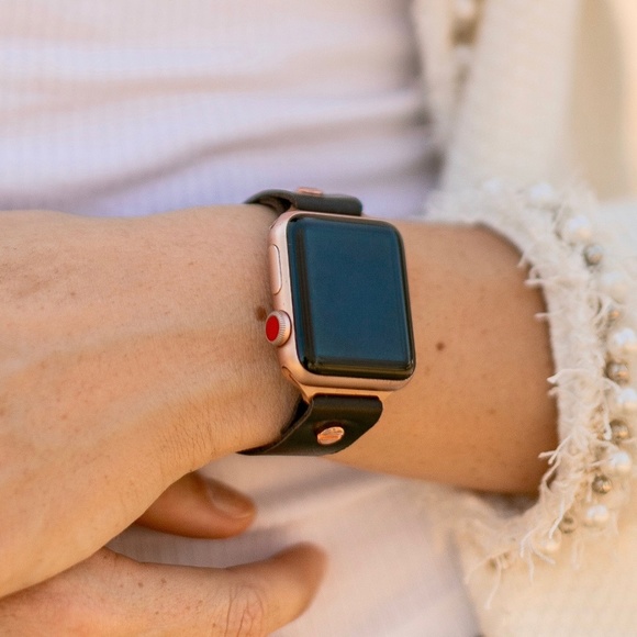Apple iWatch Series 7 Dark Brown Leather Band Rose Gold Jewelry Strap Bracelet main image 4